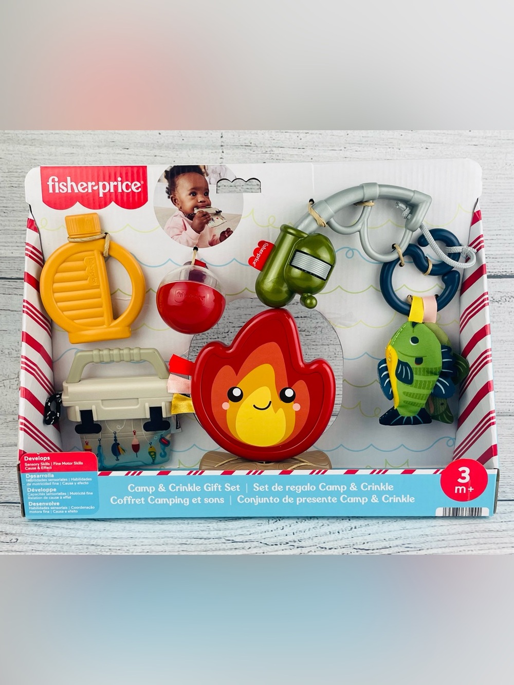 Fisher Price Camp and Crinkle Gift Set Baby Fishing Fine Motor Skills NEW